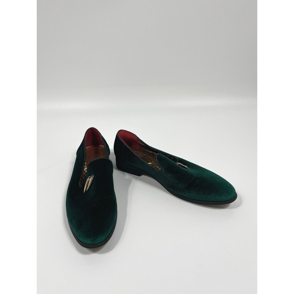 Mens Slip On Loafers 12.5 Green Velvet Formal Event Black Tie Wedding Guest
